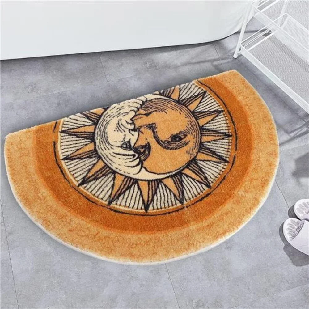 Sun Moon Half Circle Rug Non Slip Shaggy Bathroom Bedroom Mat 32x20 Carpet